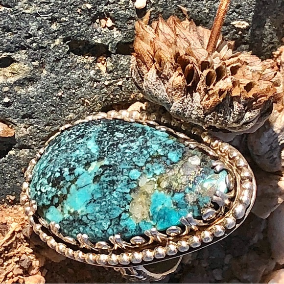 Inlaid Turquoise Handcrafted Southwestern Sterling Silver Ring - Picture 9 of 13